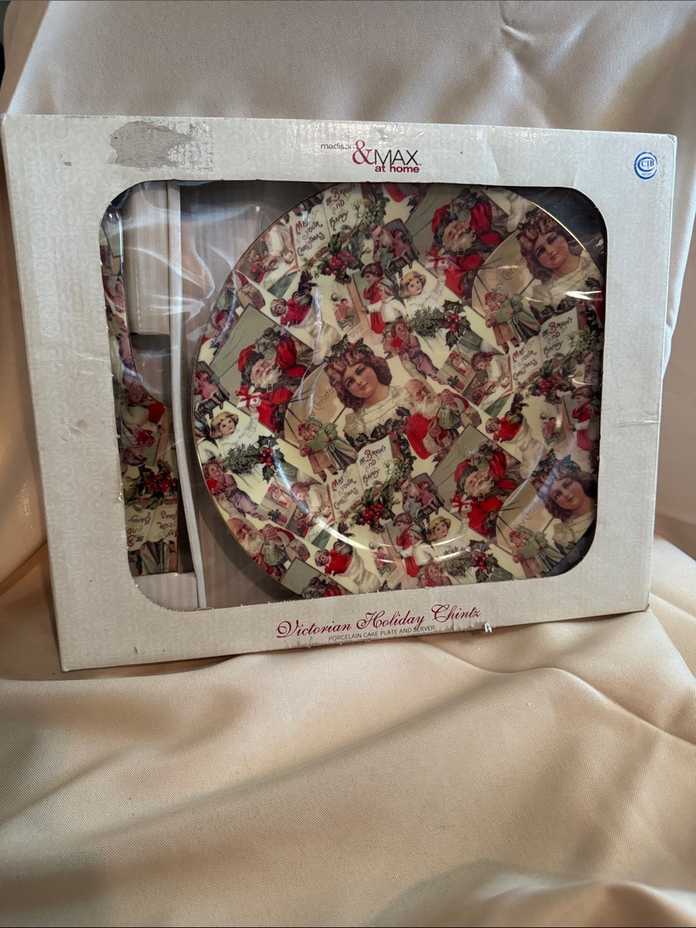 Madison & Max Victorian Holiday Chintz Cake Plate & Server Set NIB